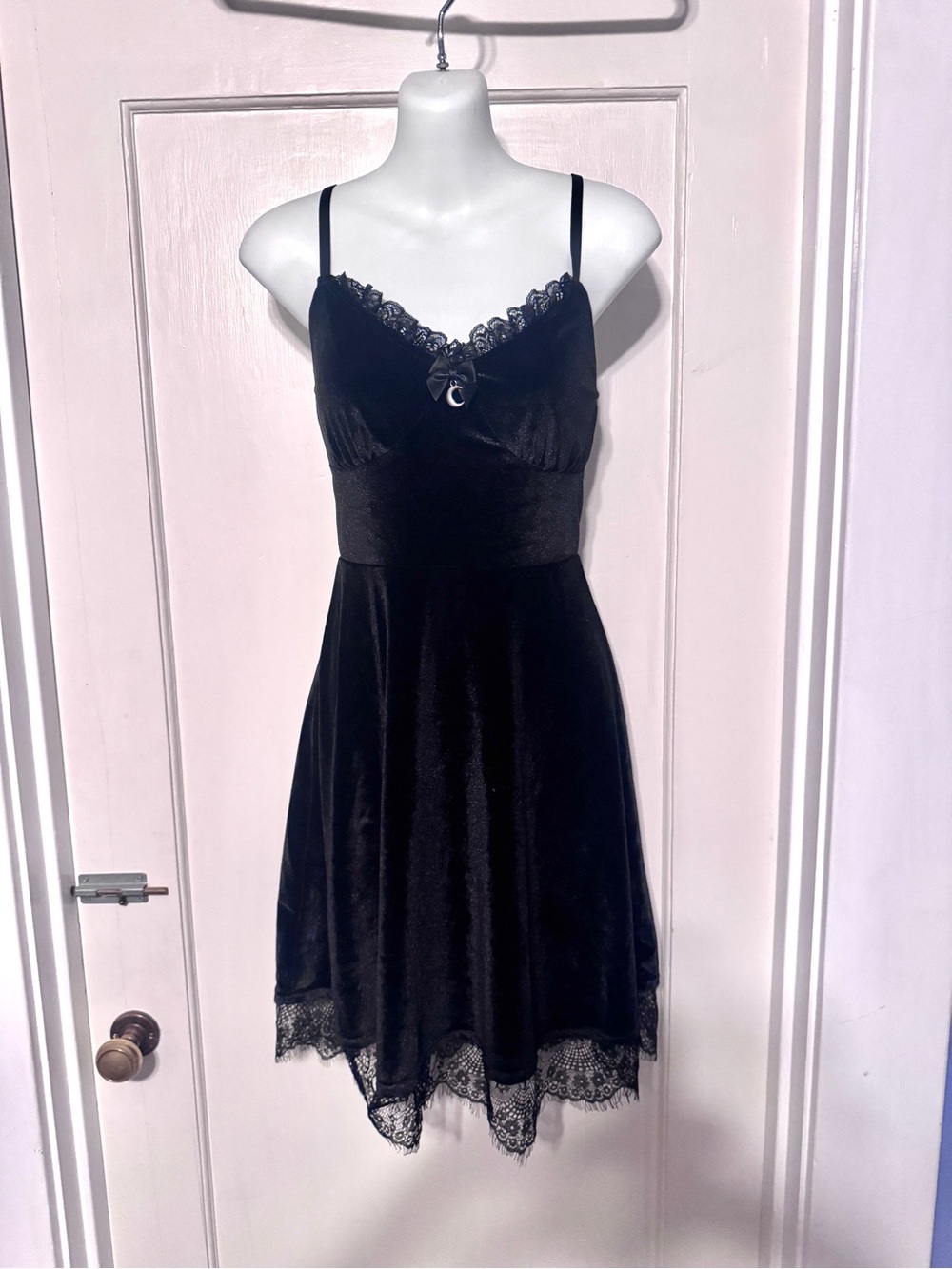 Black Velvet Lace-Trim Slip Dress